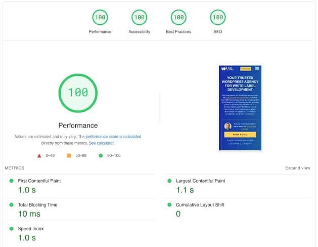 page speed example